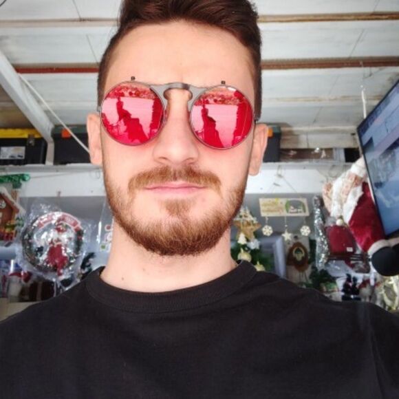 Round Red Lens Flip Up Clear Metal Frame Sunnies Sunglasses NEW - Picture 4 of 4